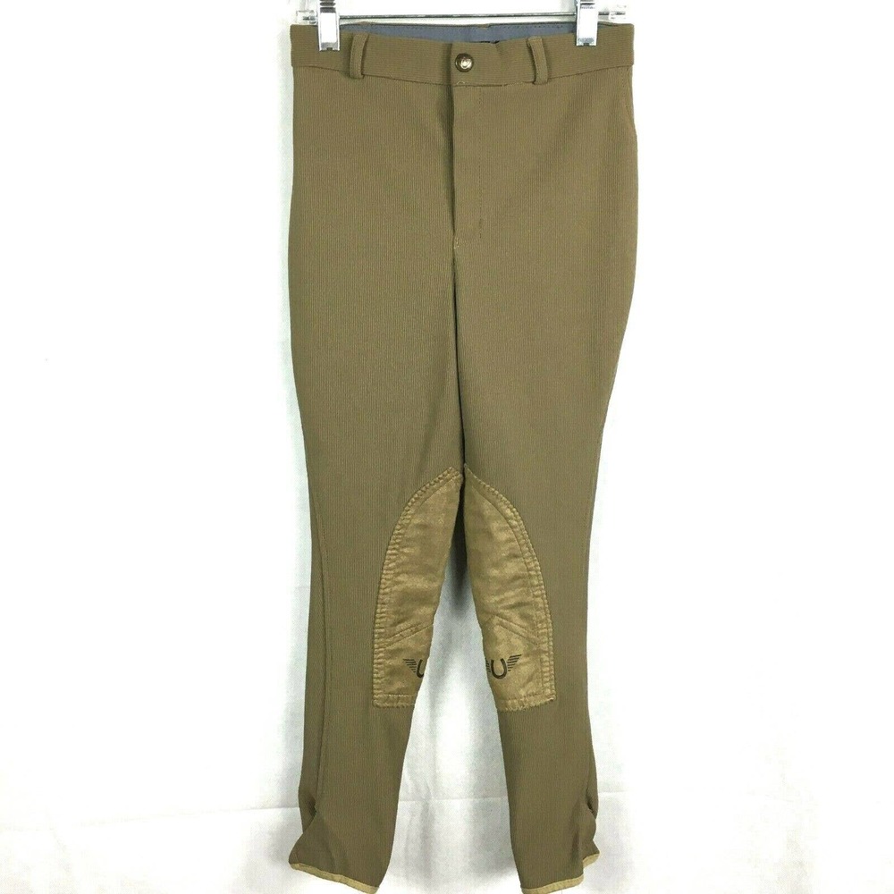 TuffRider Pants Childrens Sz 12 Taupe Brown Rib Knee Patch Breeches Equestrian‎